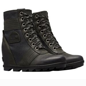 Sorel Lexie Black Leather Lace Up Wedge Boots(7.5)